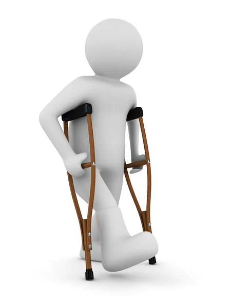 Homem de muletas no fundo branco. Imagem 3D isolada — Fotografia de Stock