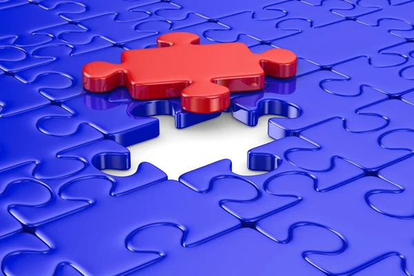 Puzzle blu e uno rosso. Immagine 3D isolata — Foto Stock