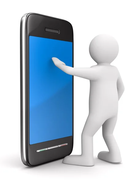 Uomo con il telefono acceso bianco. Immagine 3D isolata — Foto Stock