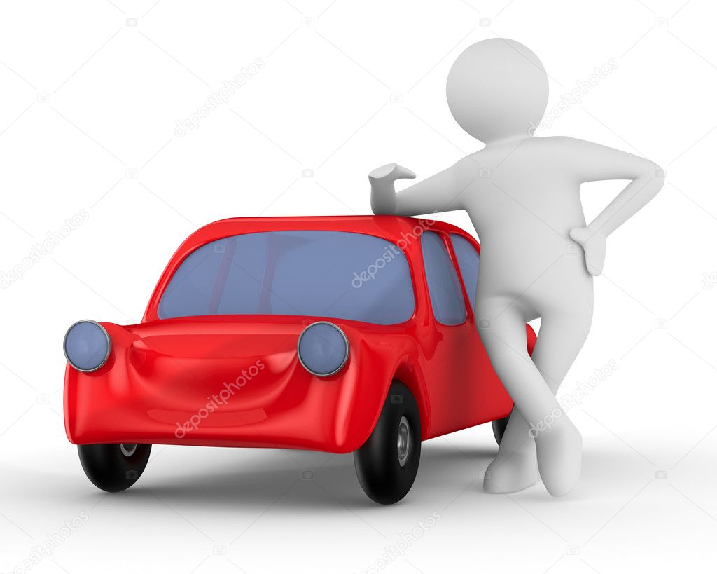 Red car and man. Isolated 3D image