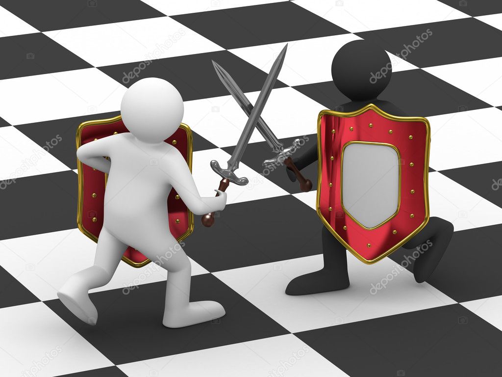Fight on swords. Isolated 3D image on white background