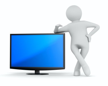 TV and man on white background. Isolated 3D image clipart