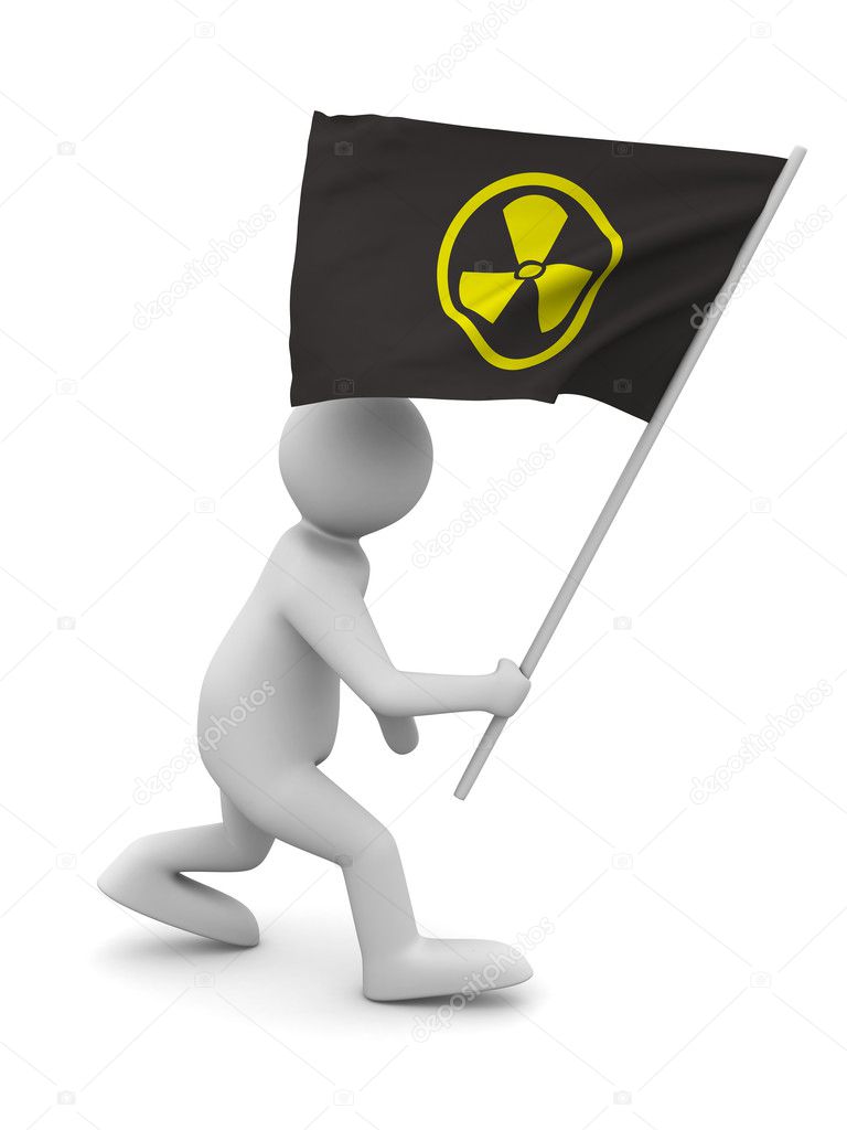 Radiation symbol on flag. Isolated 3D image
