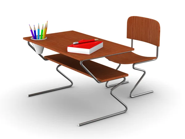 Escritorio de la escuela y silla. Imagen 3D aislada — Foto de Stock