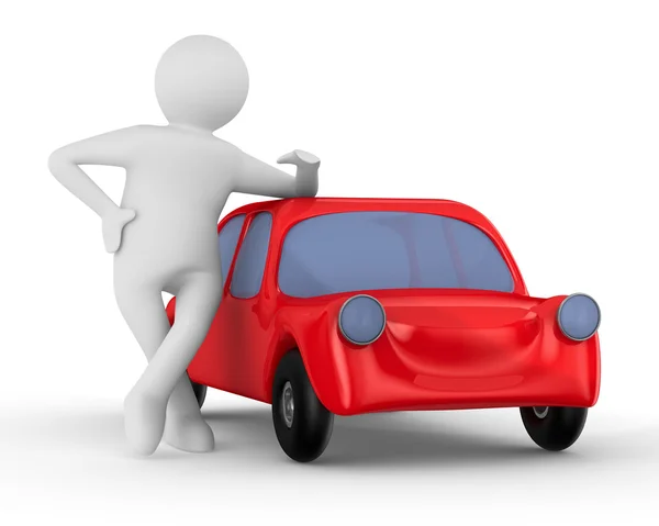 Piros autó és ember. elszigetelt 3D-s kép — Stock Fotó