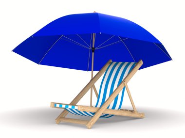 Deckchair and parasol on white background. Isolated 3D image clipart