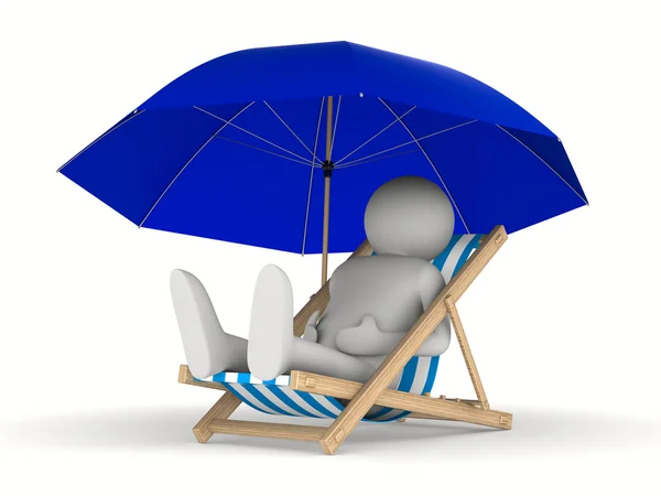 Strandstoel en parasol op witte achtergrond. geïsoleerde 3D-beeld — Stockfoto
