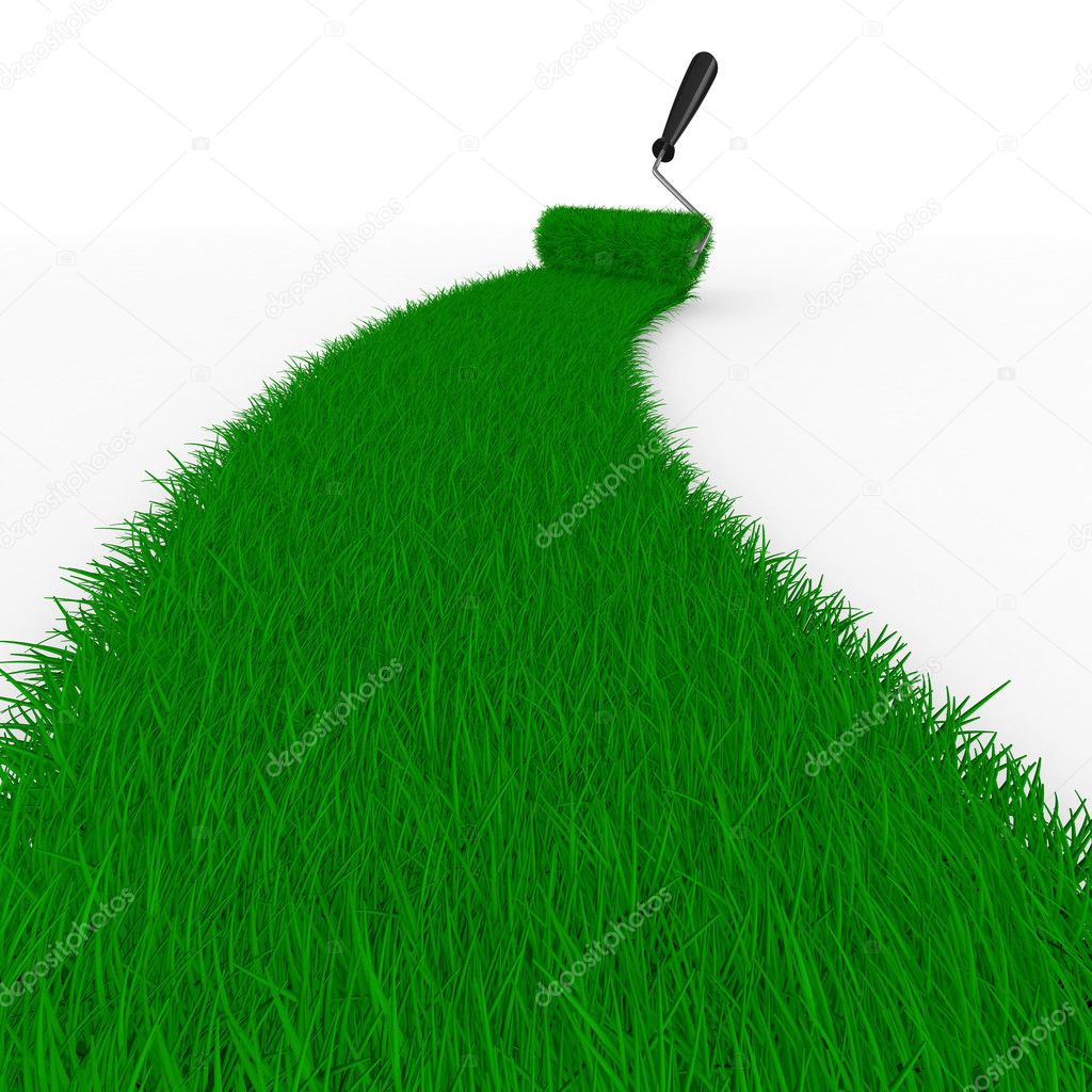Road from grass on white. Isolated 3D image
