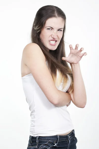 Gyönyörű fiatal nő dühös portré — Stock Fotó