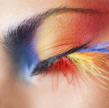 Macro eye of a woman with bright eyeshadow clipart