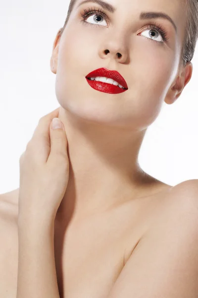 붉은 입술으로 아름 다운 여자 — 스톡 사진
