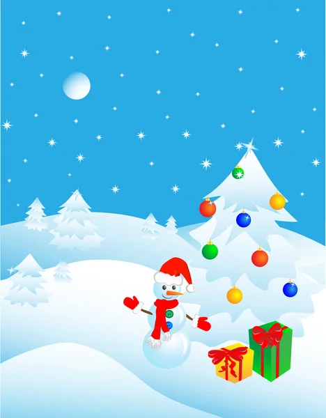 Noël dans la forêt d'hiver, carte postale — Image vectorielle