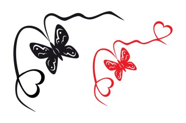 Abstract black and white butterfly and hearts. Vector illustration clipart