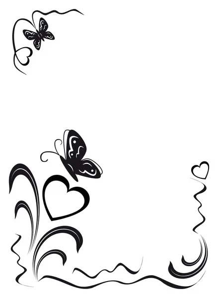 Motýl, srdce a květinové ornamen — Stockový vektor