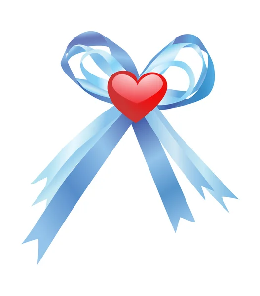 Blue bow and red heart — Stock Vector