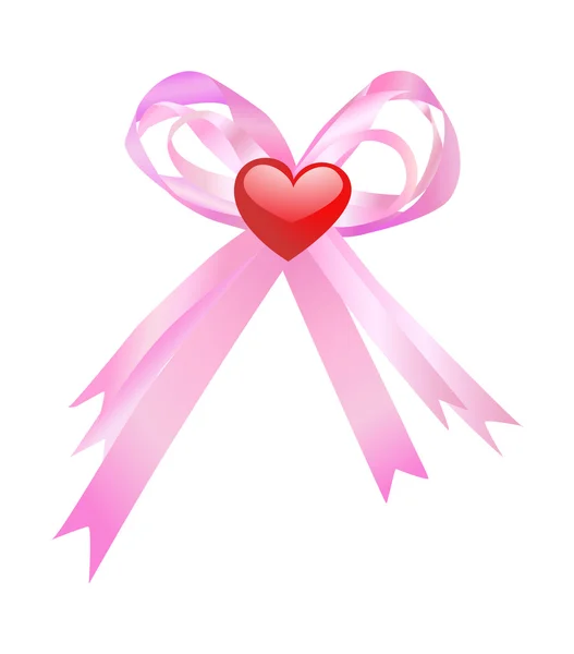 粉红色的蝴蝶结和红色的心 — 图库矢量图片