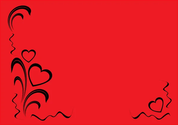 心と花の髪飾り 赤い背景上に黒 ベクトル イラスト — ストックベクタ