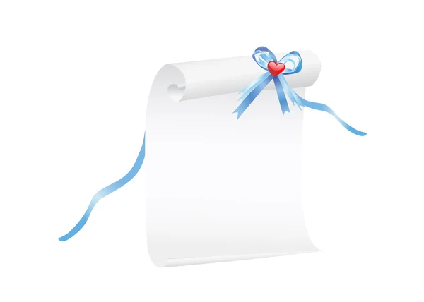 Pergamena Carta Bianca Con Nastro Blu Cuore Rosso Adatta Uno — Vettoriale Stock