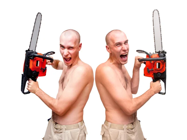 Angry man with the chainsaw — Stock Photo, Image