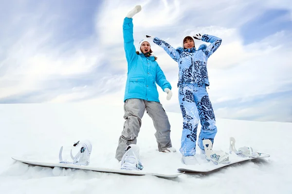 Zwei Snowboardfahrerinnen — Stockfoto