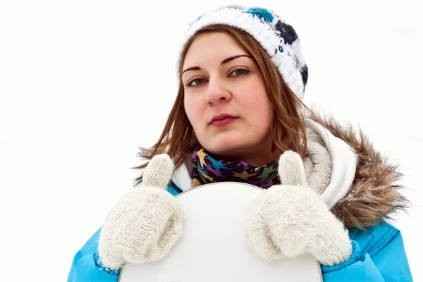Serios Snowboard Rider Mädchen Daumen Hoch — Stockfoto