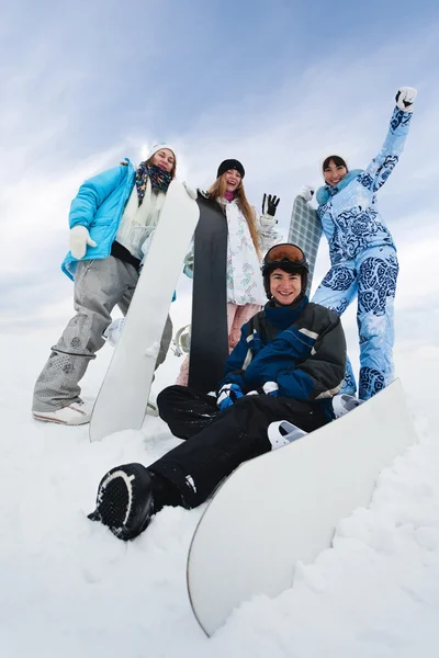 Four fun snowborders — Stock Photo, Image