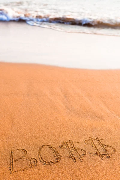 Palavra BOSS na areia — Fotografia de Stock