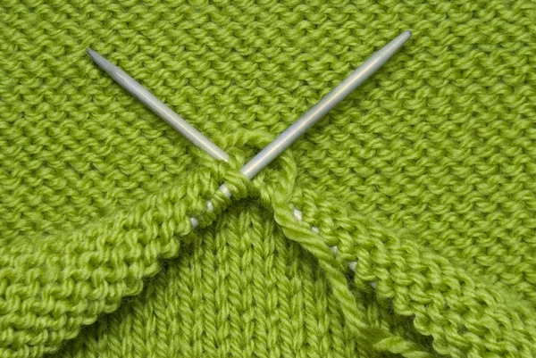 Two Knitting Spokes Wool Yarn Knitting — Stock Photo, Image