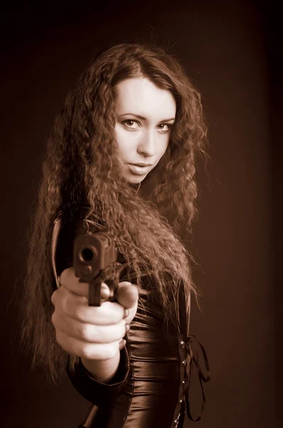 stock image Beatiful woman aiming at you