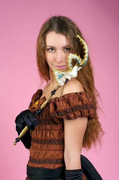 Cute young woman with carnival mask — Stock Photo, Image