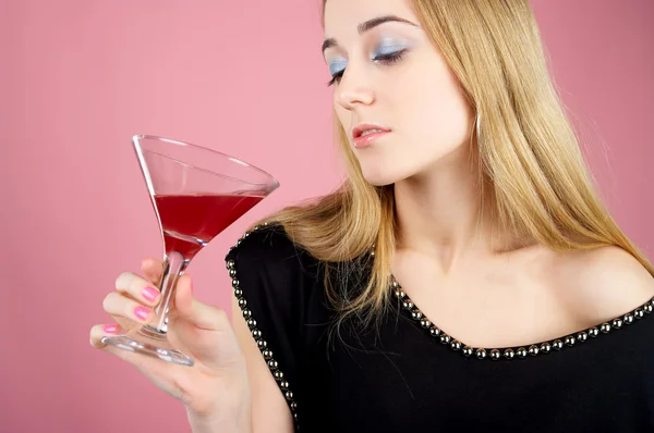 Charming female drinks cocktail — Stock Photo, Image