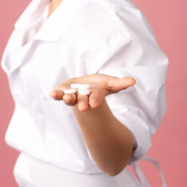 stock image Medical pills in woman hand closeup