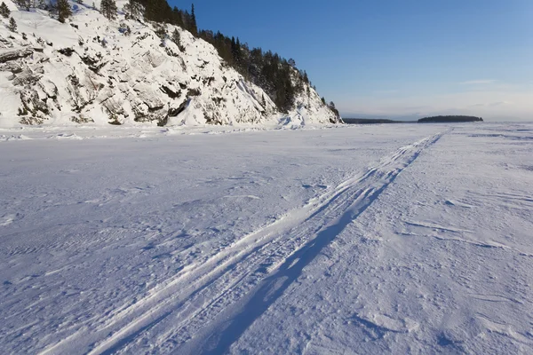 stock image Trace of the snowmobile on the ice