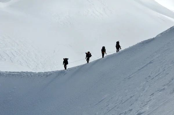 边坡高的阿尔卑斯山脉徒步旅行组的视图 — 图库照片#