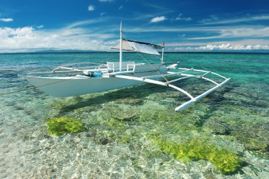 Beautiful beach with boat clipart