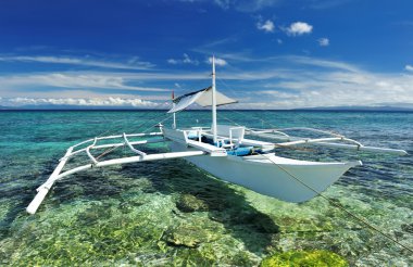 Beautiful beach with boat at Balicasag island, Philippines clipart