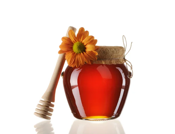 Glas mit Honig und Pfeffer — Stockfoto