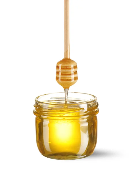 Jar av honung och dipper — Stockfoto