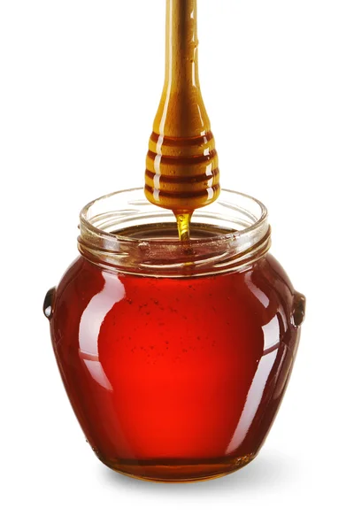 Tarro de miel y cazo —  Fotos de Stock