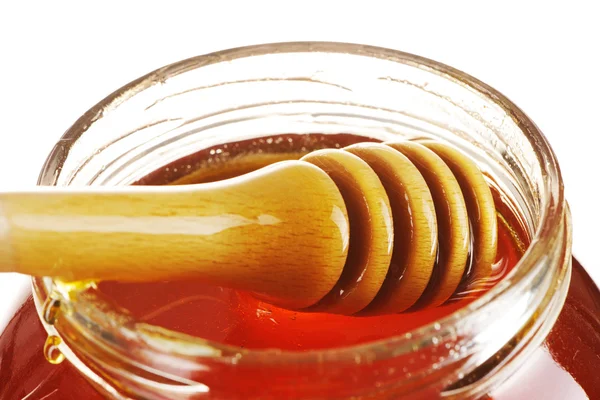 Tarro de miel y cazo —  Fotos de Stock