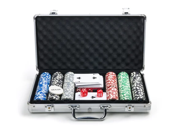 stock image Poker set in a metallic case isolated on a white background