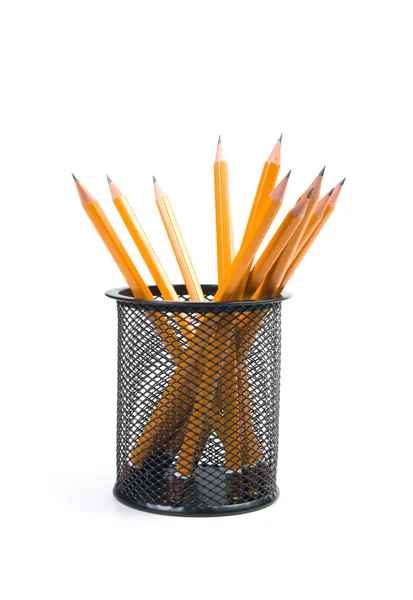 Black Desk Organiser Pencils White Background — Stock Photo, Image