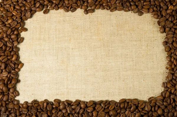 Kaffe på säckväv — Stockfoto