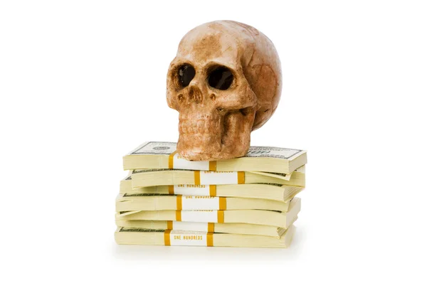 Concept of death and money with skull and dollars — Stock Photo, Image