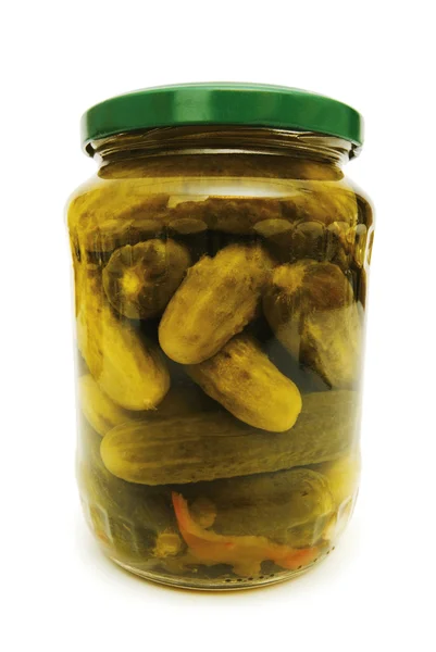 Can of cucumbers isolated on the white — Stock Photo, Image