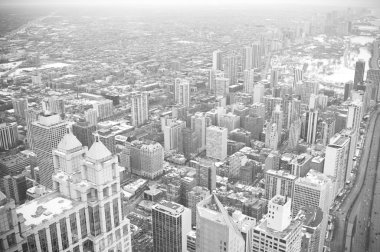 Chicago downtown area - vintage style black and white photo clipart