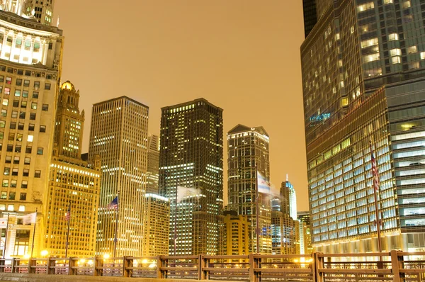 stock image Chicago downtown area at night