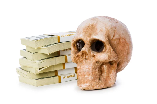 Concept of death and money with skull and dollars — Stock Photo, Image