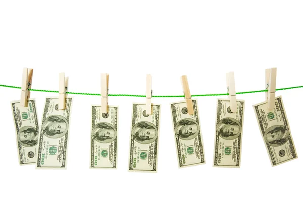 Geldwäschekonzept mit Dollars am Seil — Stockfoto