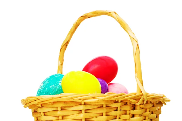 复活节概念，白色上有蛋和篮子 — 图库照片